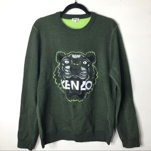 Kenzo Green Classic Tiger Wool Blend Sweater Large